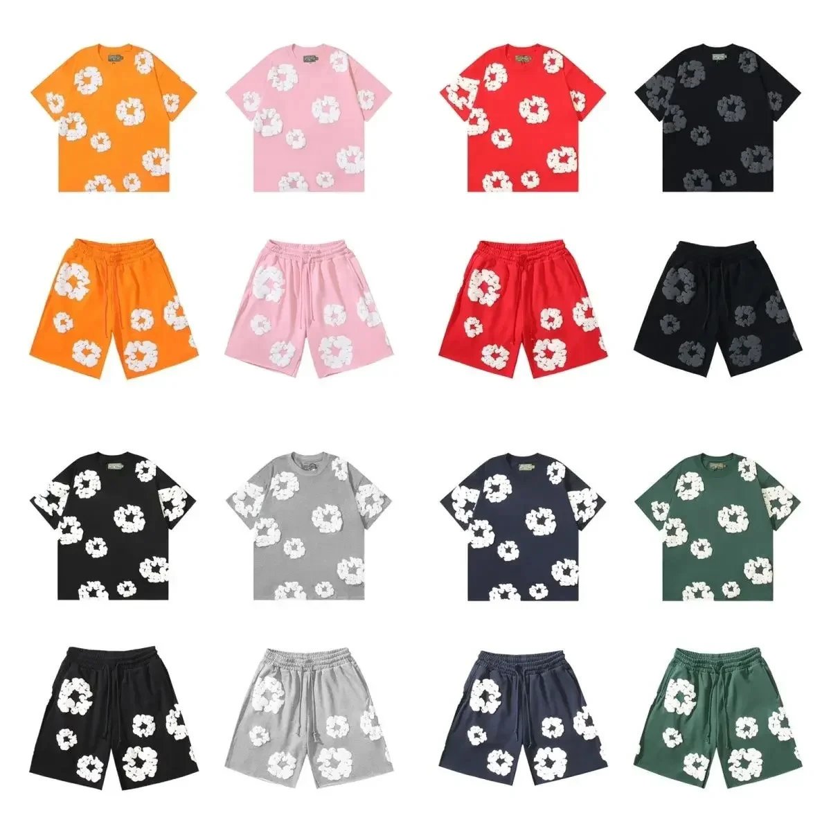 Hip Hop Foam Printed Short Sleeve Casual Shorts Set Loose Exercise Set