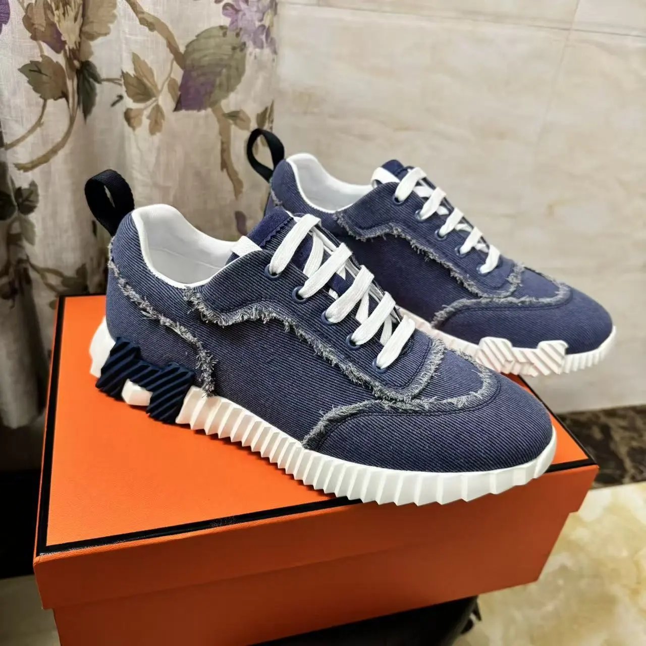 Unbranded Sneakers Distressed denim lace-up with serrated sole image 4