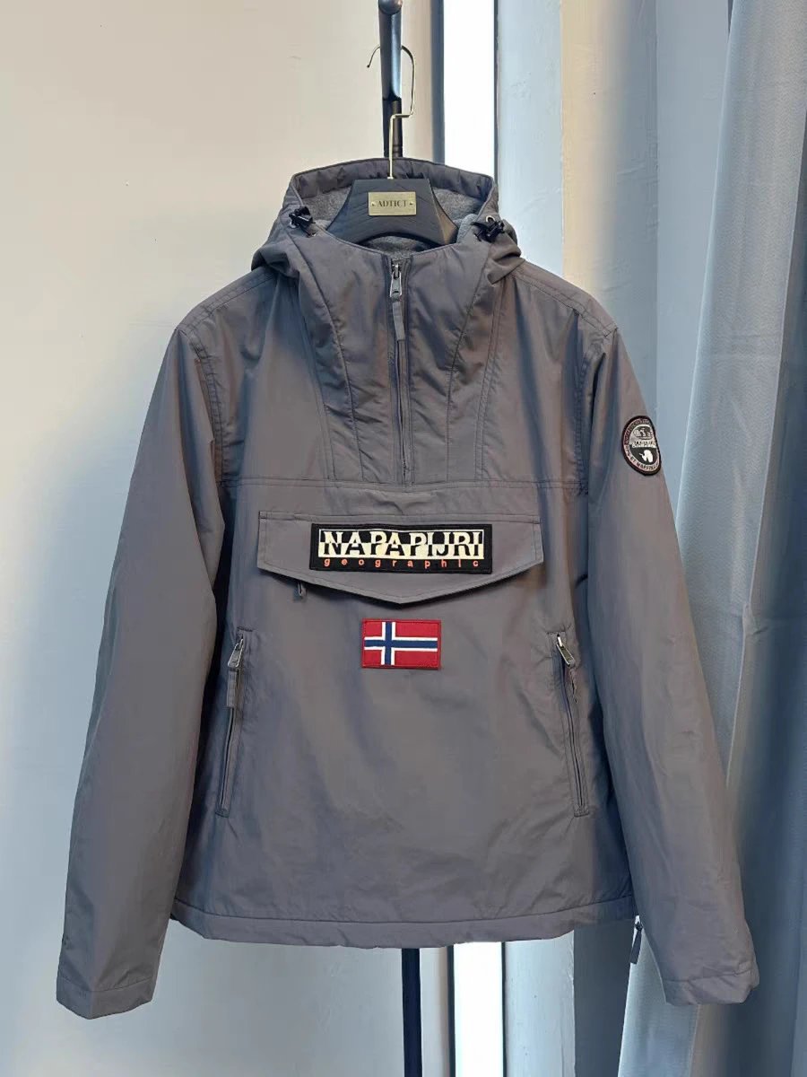 Napapijri Jackets Hooded Half-Zip Anorak Jacket — gray