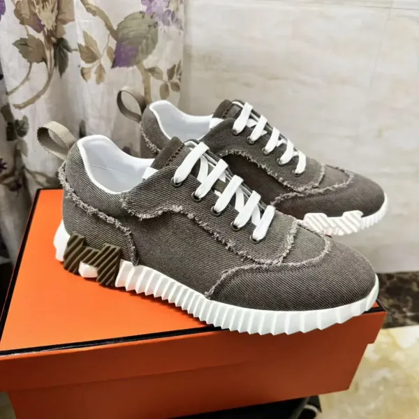 Hermès H-Boot Sneakers Gray Canvas with White Ripple Sole Sneakers - 1