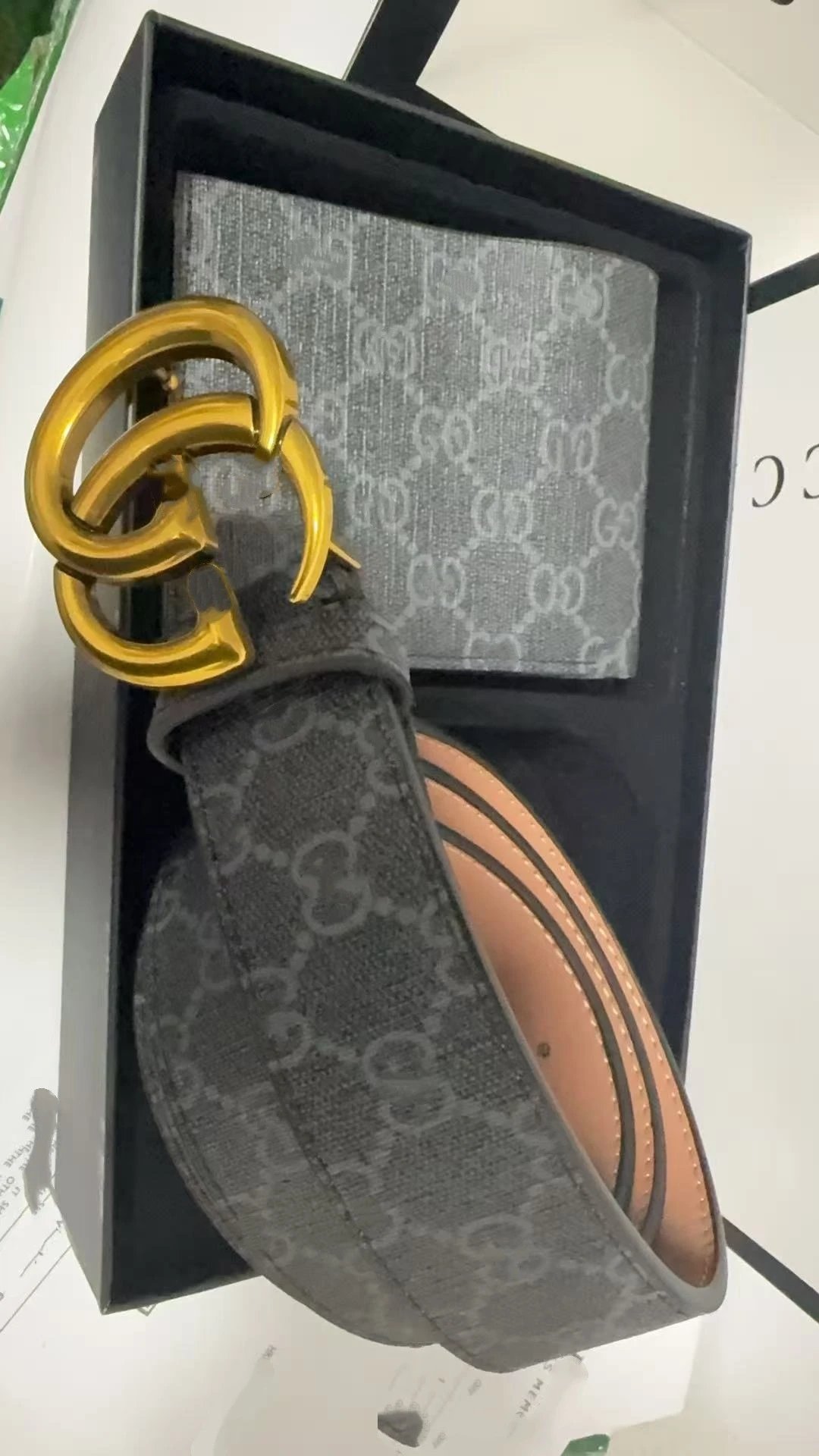 Ferragamo Belts Gancini Buckle Belt and Wallet Gift Set — Black cloth cover