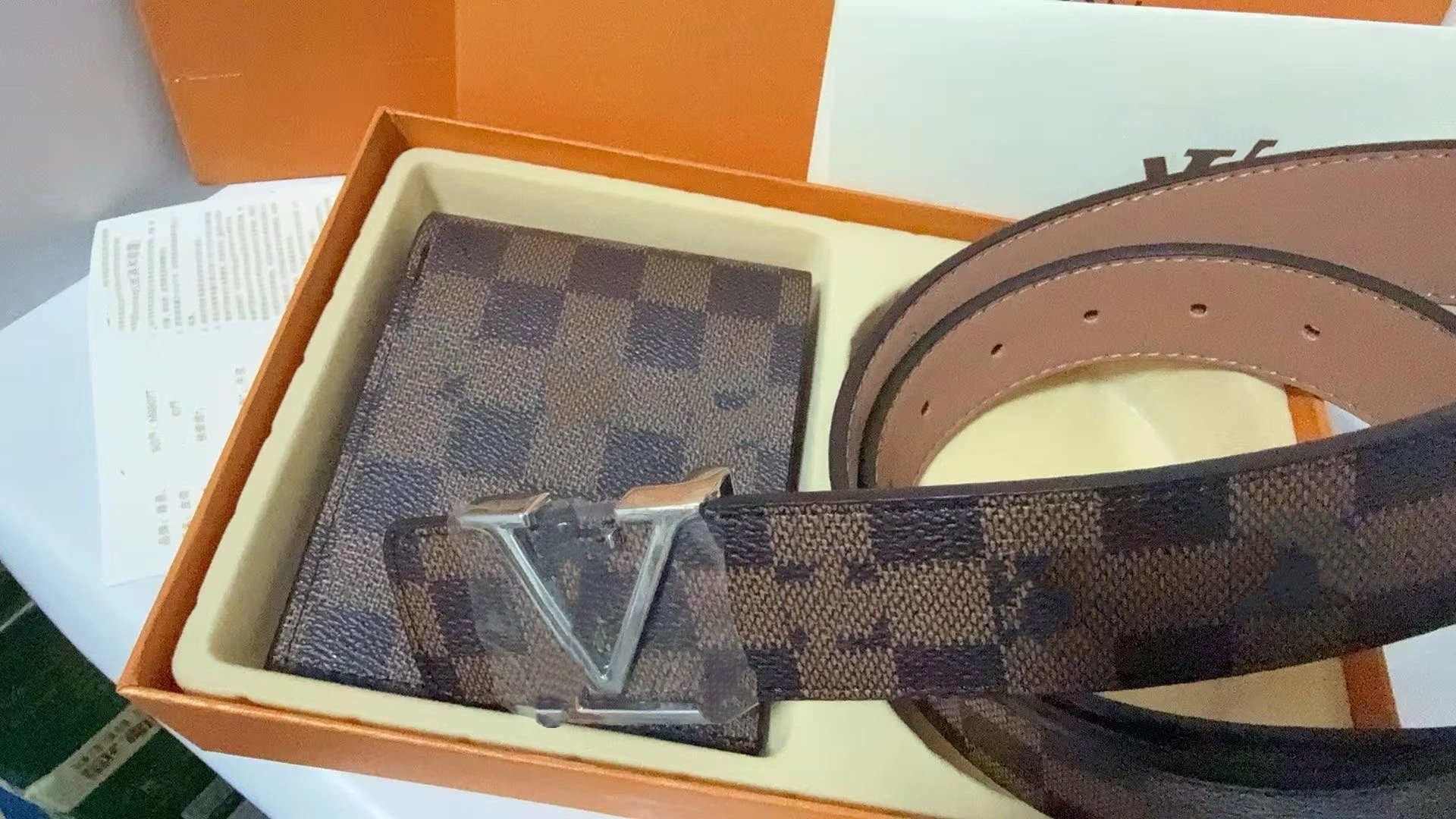 Ferragamo Belts Gancini Buckle Belt and Wallet Gift Set — Cafe Silver Button Set