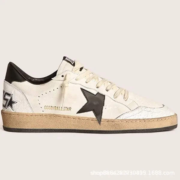 Golden Goose Ball Star White and Black Leather Sneakers - 1