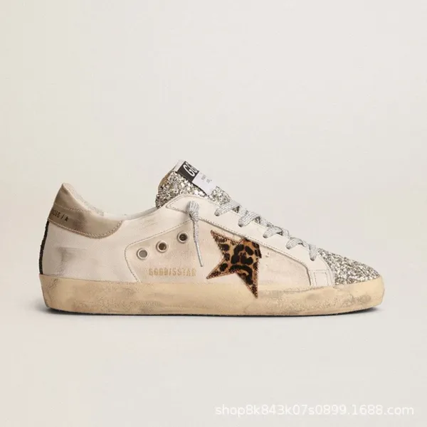 Golden Goose Superstar Leopard Star Glitter Distressed White Sneakers - 1