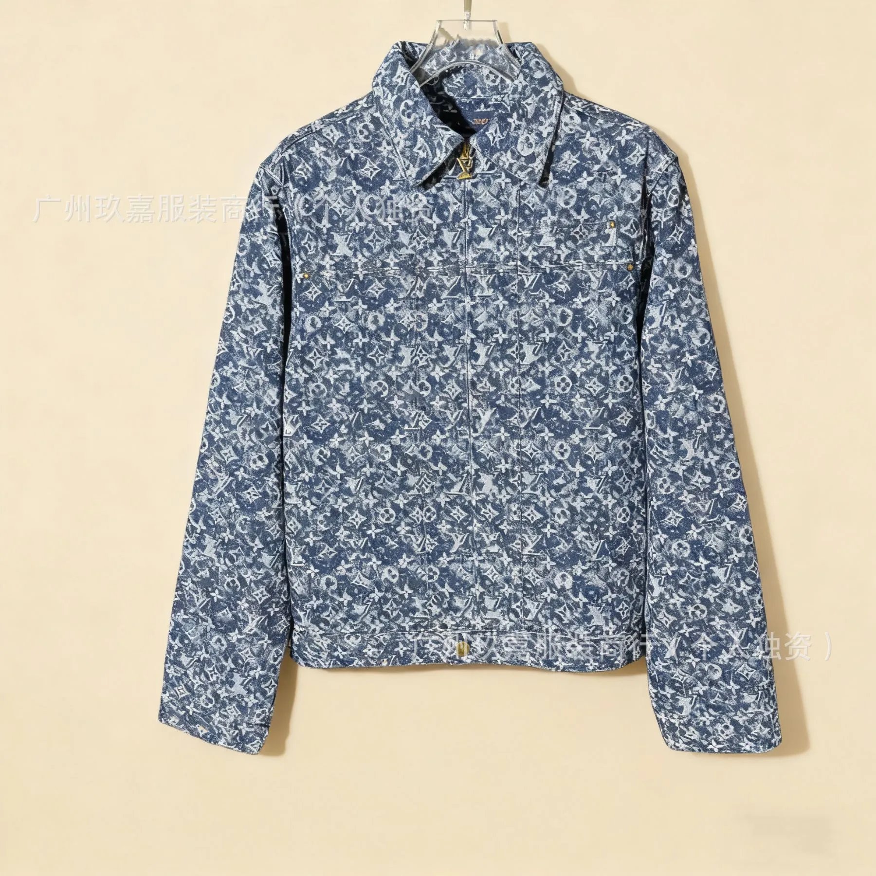 Design Checkerboard Patchwork Denim Jacket Light Blue - 3
