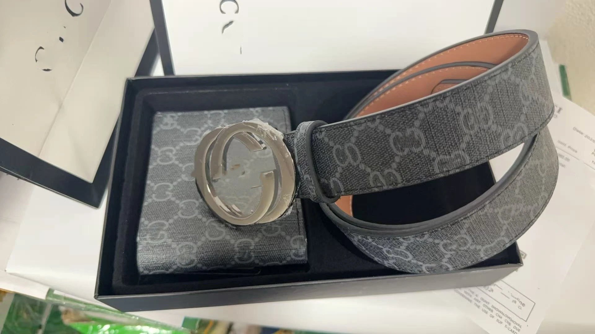 Ferragamo Belts Gancini Buckle Belt and Wallet Gift Set — Black cloth gun holster