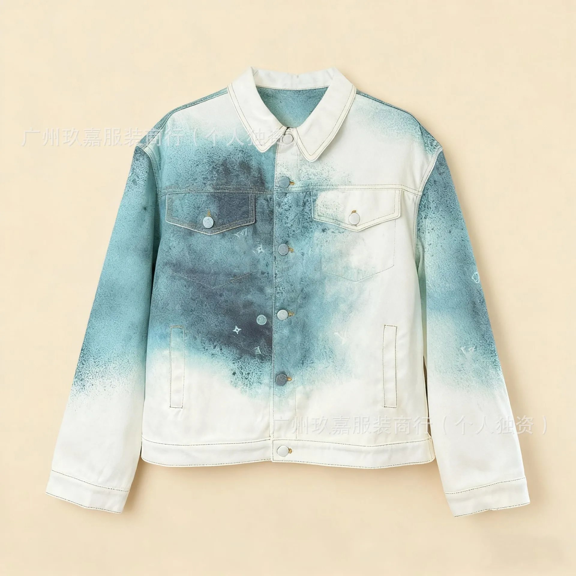 Design Checkerboard Patchwork Denim Jacket Light Blue - 8