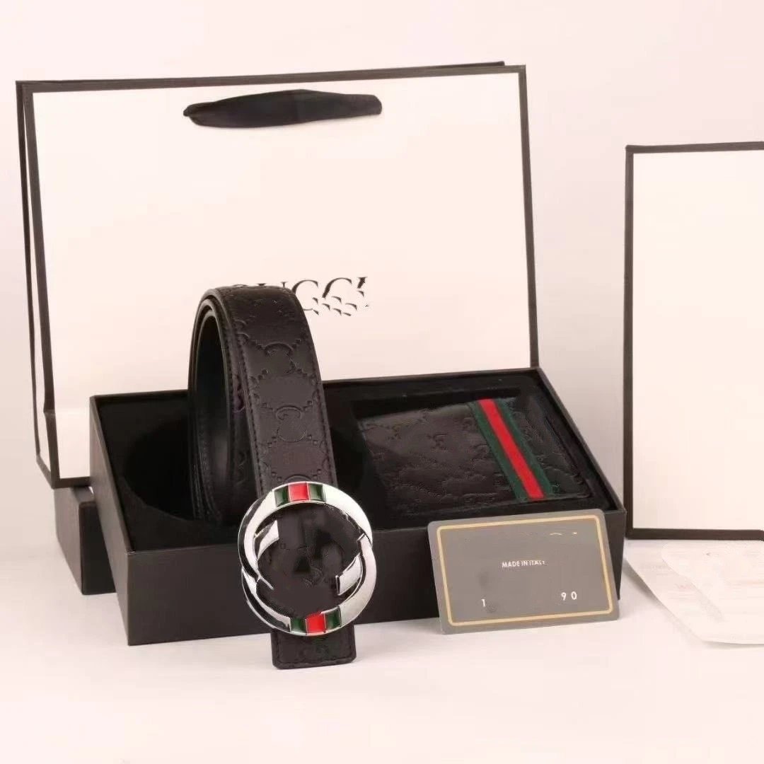 Kirin grid smooth buckle fashionable new belt wallet gift box set