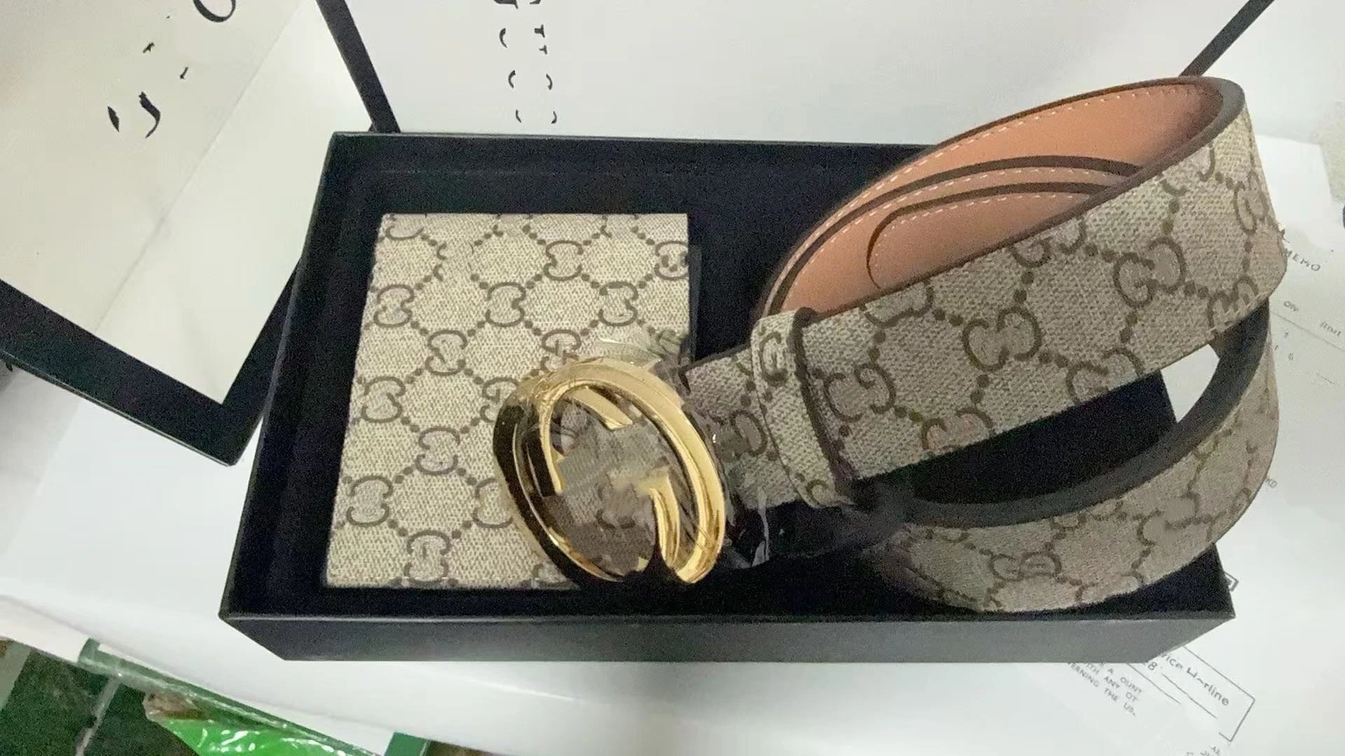 Ferragamo Belts Gancini Buckle Belt and Wallet Gift Set — Apricot silk set with gold buttons