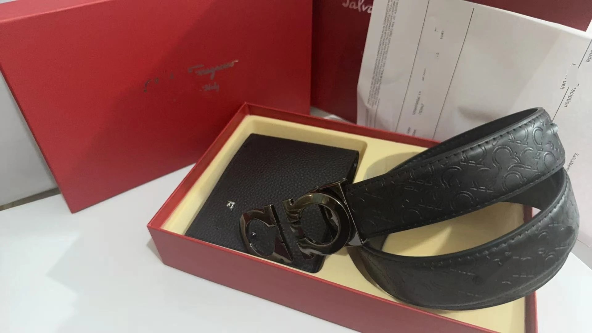 Ferragamo Belts Gancini Buckle Belt and Wallet Gift Set — Horseshoe trigger guard