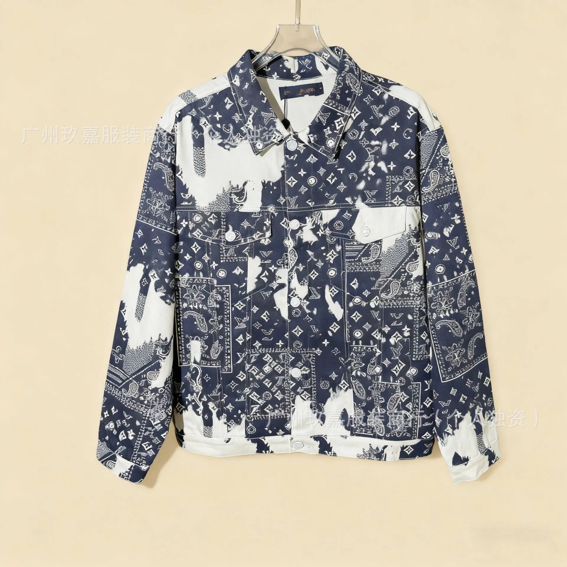 Design Checkerboard Patchwork Denim Jacket Light Blue - 4