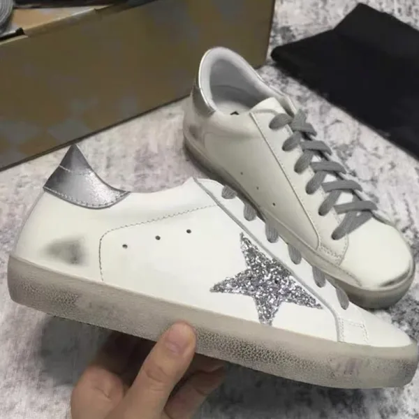 Golden Goose Deluxe Brand Superstar Silver Glitter Star White Sneakers - 1