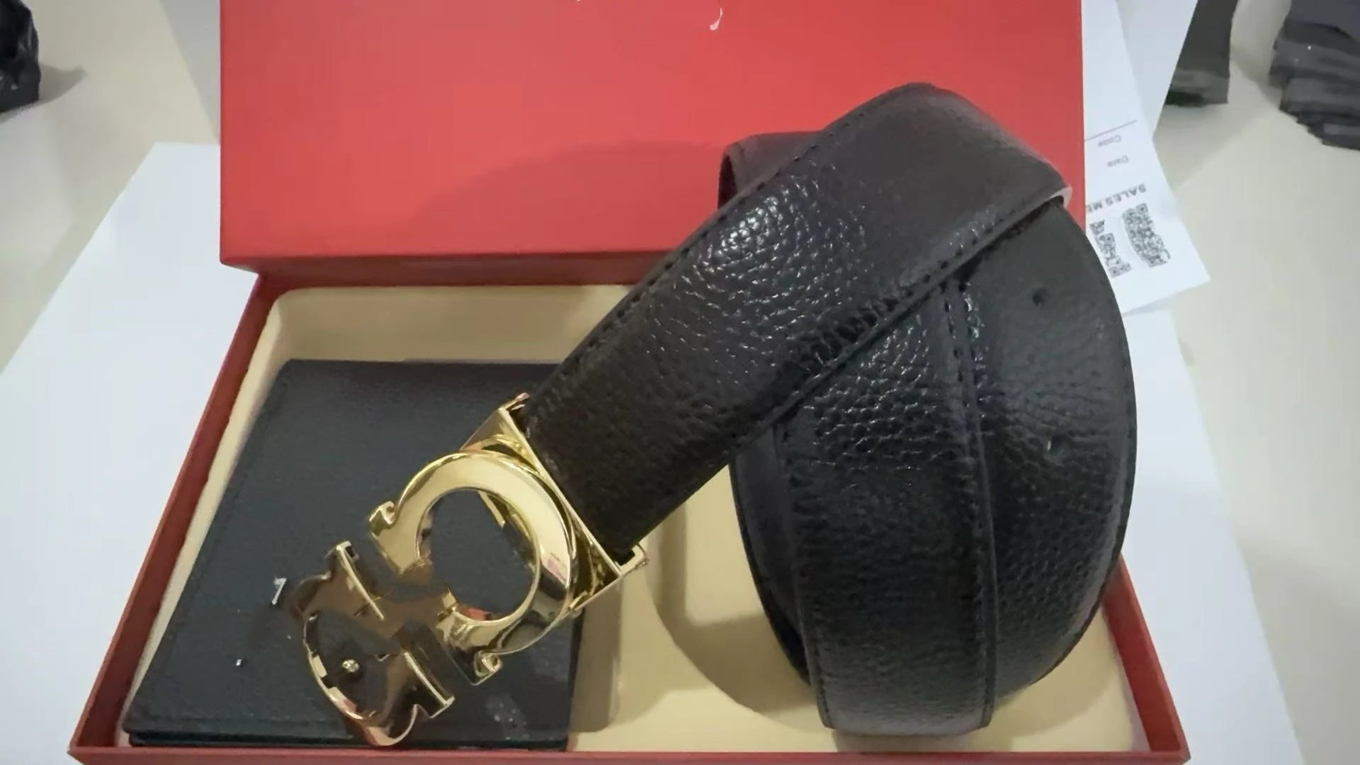 Ferragamo Belts Gancini Buckle Belt and Wallet Gift Set — Lychee gold buckle set