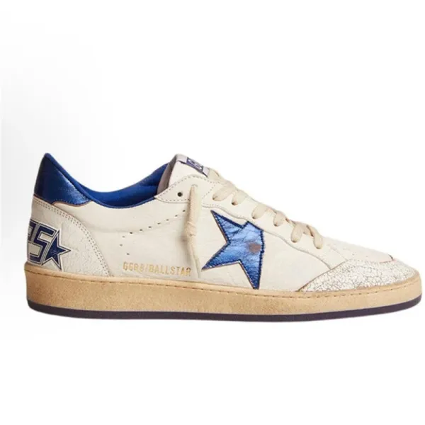 Golden Goose Ball Star White and Blue Leather Sneakers - 1