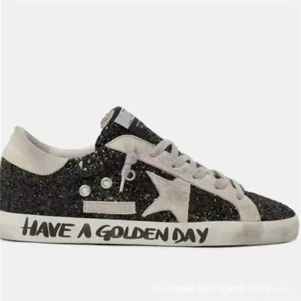 Golden Goose Deluxe Brand Super-Star Glitter Black 'Have A Golden Day' Sneakers - 1