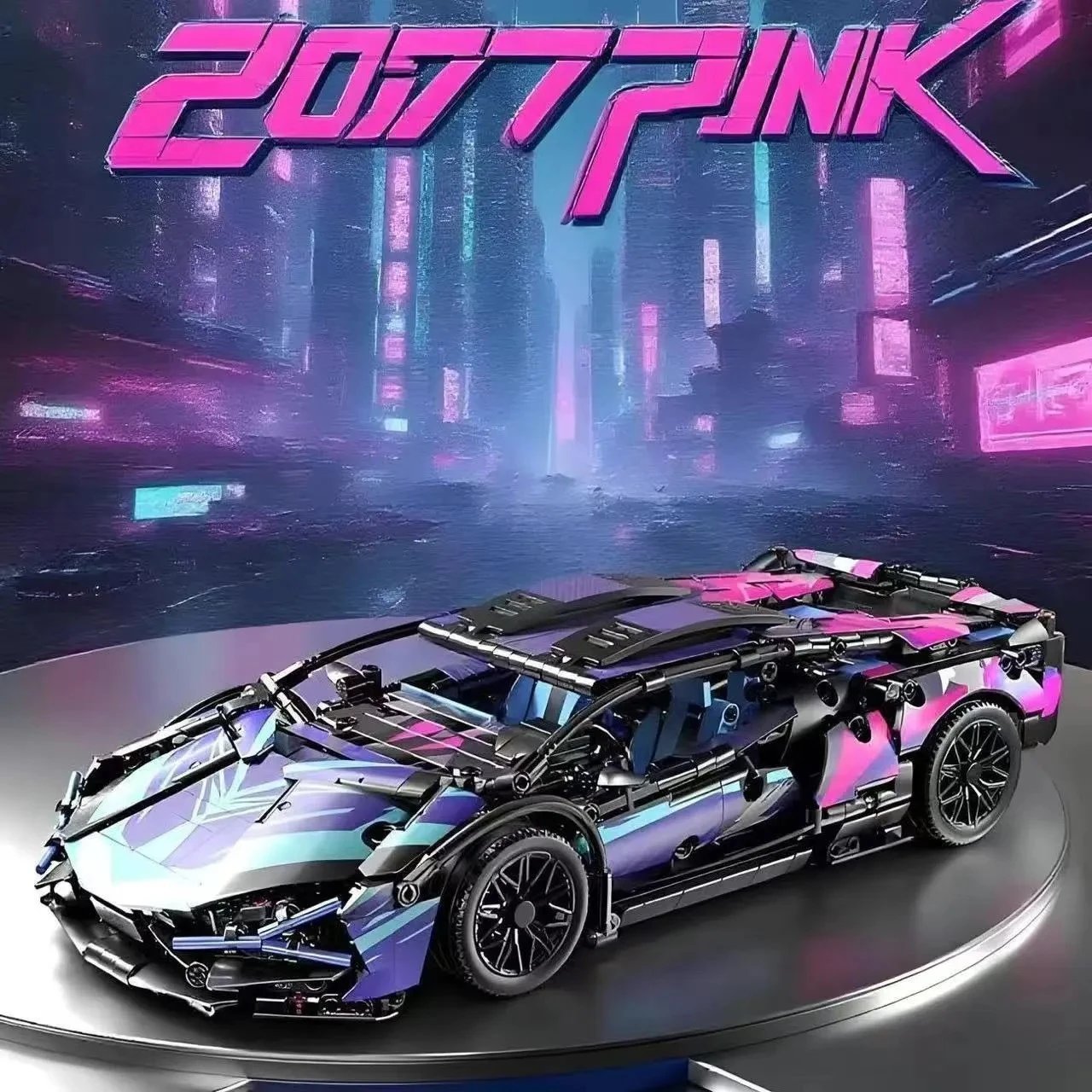 Unbranded Uncategorized 1:14 Cyberpunk Sports Car Building Block Set — Cyber – Non-Upgradable Power [Container Box]