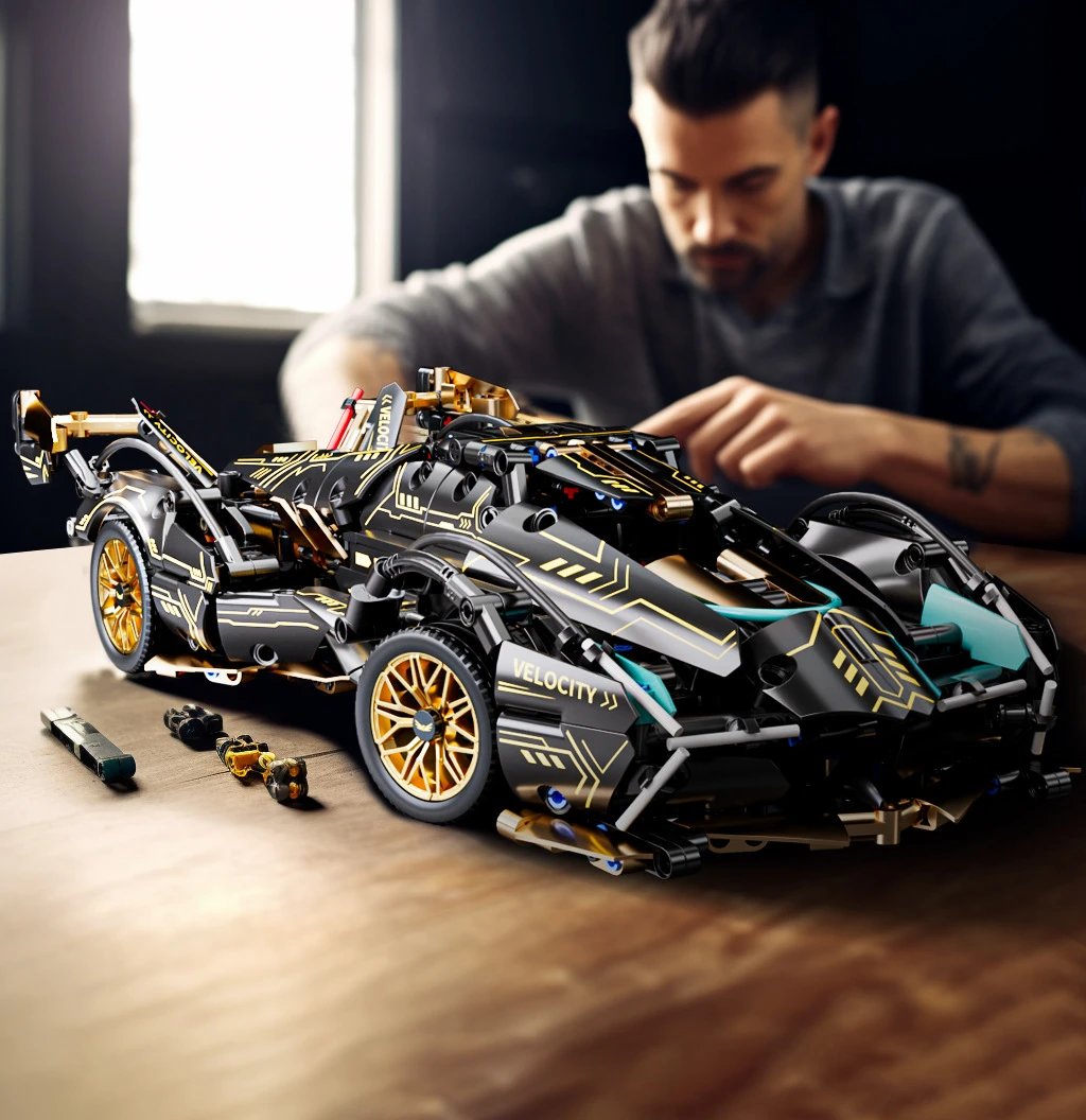 Unbranded Uncategorized 1:14 Cyberpunk Sports Car Building Block Set — Black Gold V12-1000 Granules [Container Box]