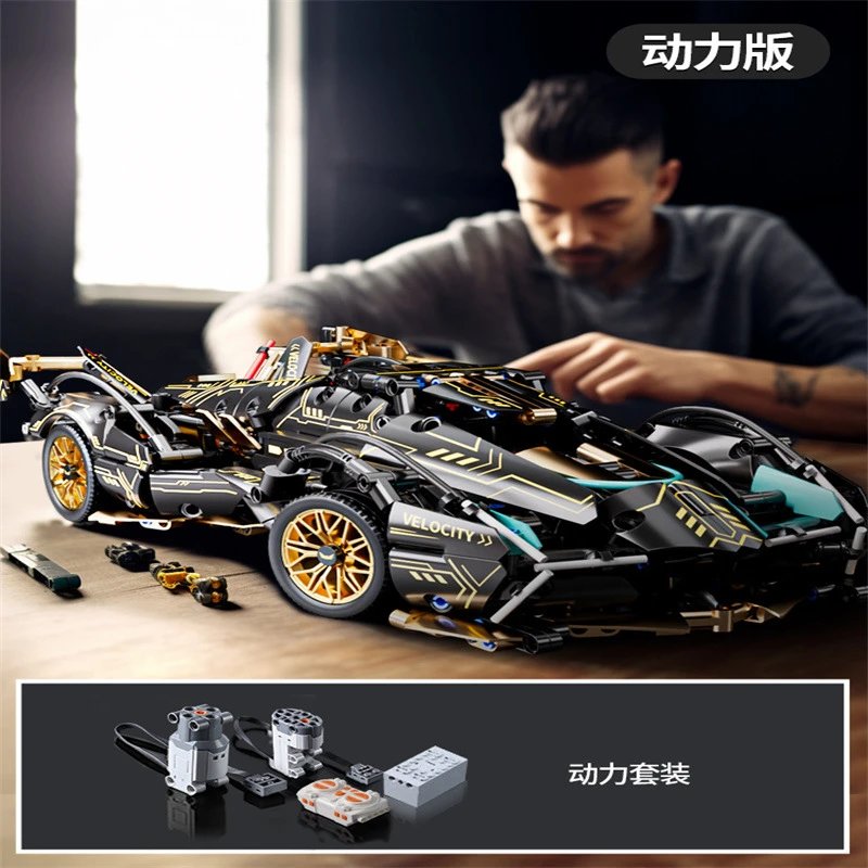 Unbranded Uncategorized 1:14 Cyberpunk Sports Car Building Block Set — Black Gold V12 – Remote-Controlled Power Unit, 1,000 Particles [Container Box]