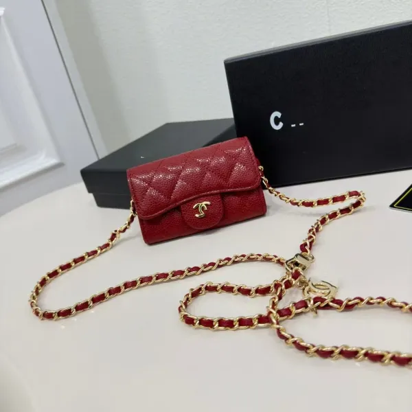 Chanel Mini Flap Bag Red Caviar Leather with Gold Chain Strap Crossbody Bags - 1