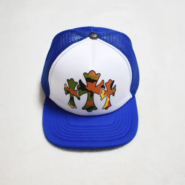 Chrome Hearts Triple Cross Camo Trucker Hat Blue - 1
