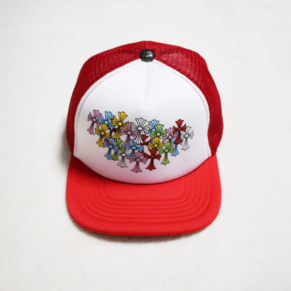Chrome Hearts Floral Cross Trucker Hat Red / White - 1
