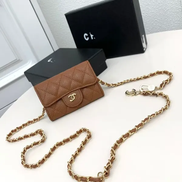 Chanel Mini Flap Card Holder Chain Strap Bag Caramel Quilted Leather Crossbody Bags - 1