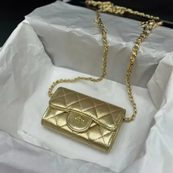 Chanel Mini Flap Bag Gold Quilted Chain Crossbody Bag - 1
