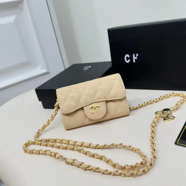 Chanel Mini Flap Bag Beige Quilted Caviar Leather Chain Crossbody Bag - 1