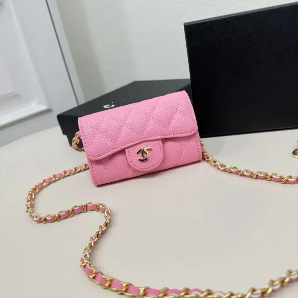 Chanel Mini Wallet on Chain Pink Caviar Leather Crossbody Bag - 1