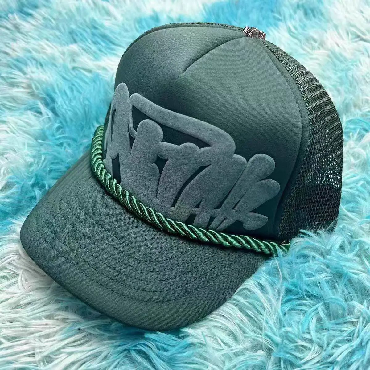 Design Trucker Cap with 3D Logo and Rope Trim Olive Green Hat - 1