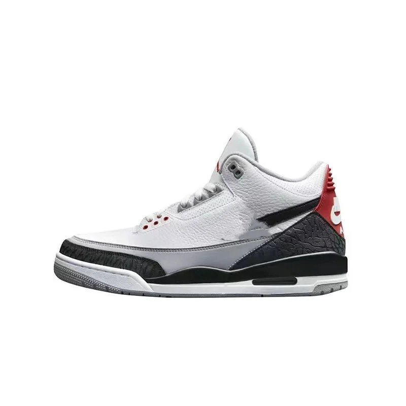 White cement flame red air cushion anti-slip men’s basketball sneakers