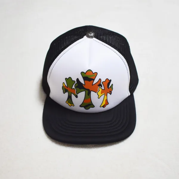 Chrome Hearts Triple Cross Camo Trucker Hat Black / White - 1