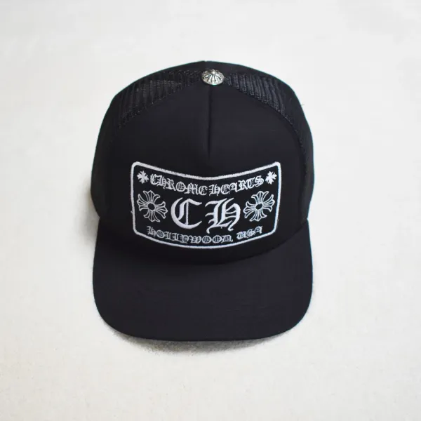Chrome Hearts CH Logo Patch Black Trucker Hat - 1