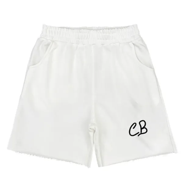 Design CB Logo Embroidered White Sweat Shorts - 1