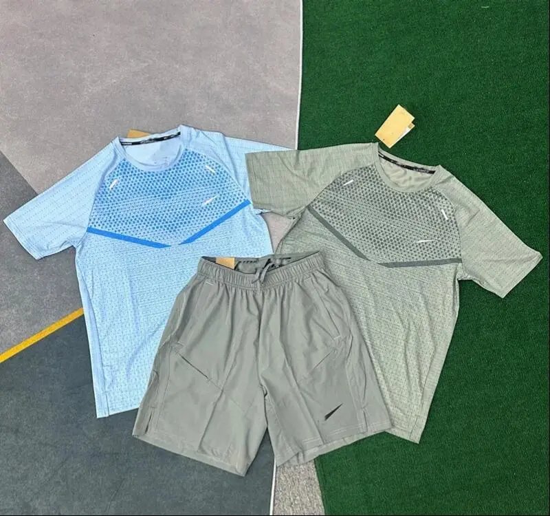 New quick drying sports stretch shorts summer loose fitness running five quarter pants set