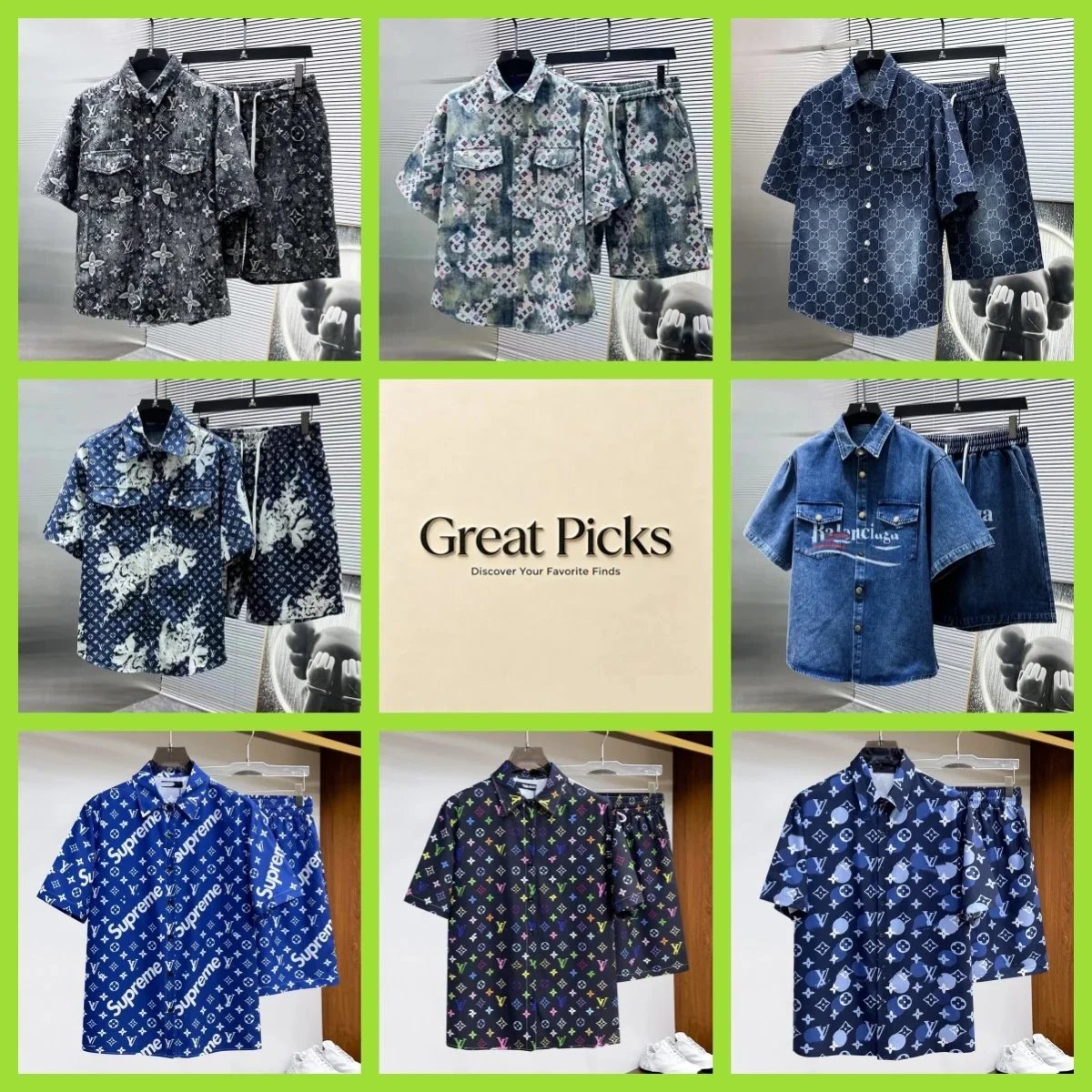 New Retro Denim Set - High-Quality Jacquard Letter Shirt and Loose-Fit Shorts