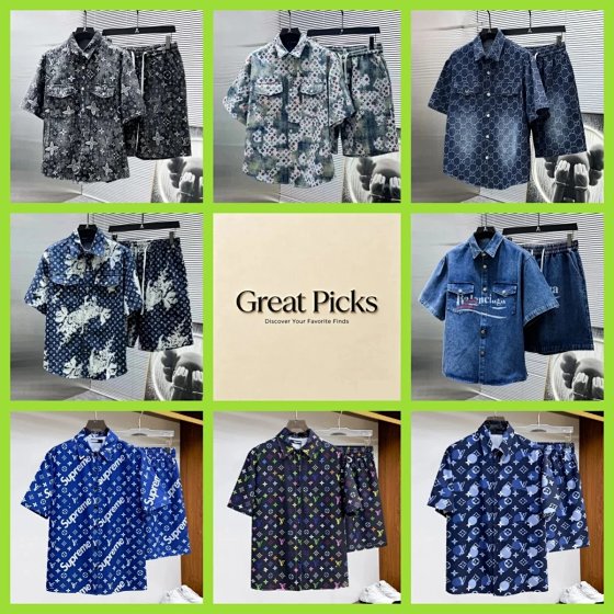 New Retro Denim Set - High-Quality Jacquard Letter Shirt and Loose-Fit Shorts