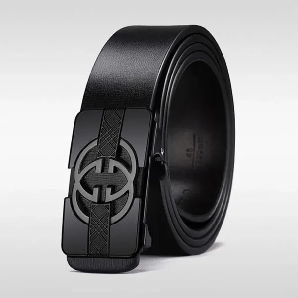 Design Black Interlocking G Buckle Leather Belt - 1