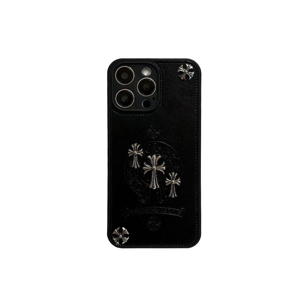 Chrome Hearts x iPhone Case Black Leather Phone Case - 4