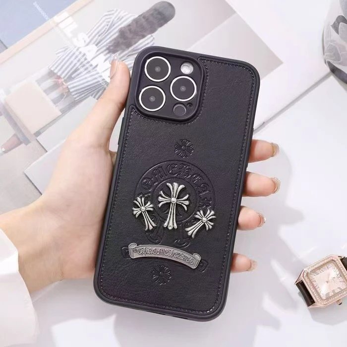 Chrome Hearts x iPhone Case Black Leather Phone Case - 10