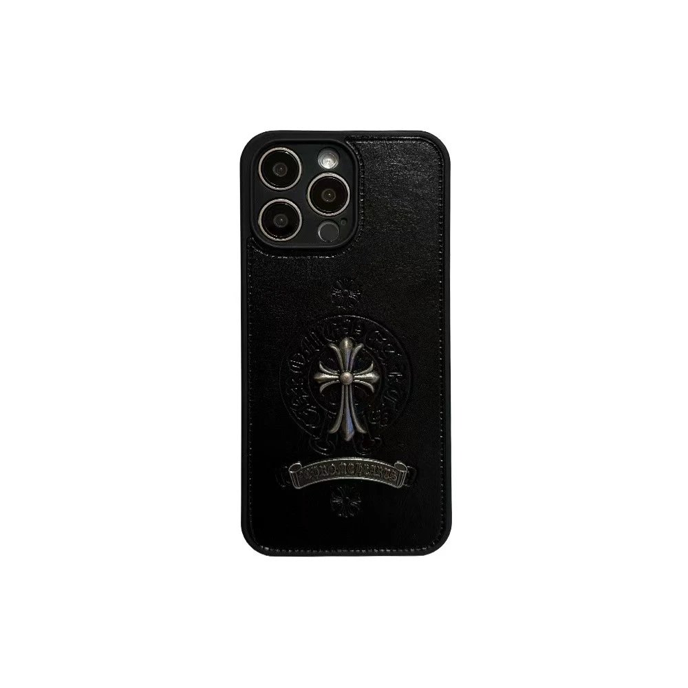 Chrome Hearts x iPhone Case Black Leather Phone Case - 5
