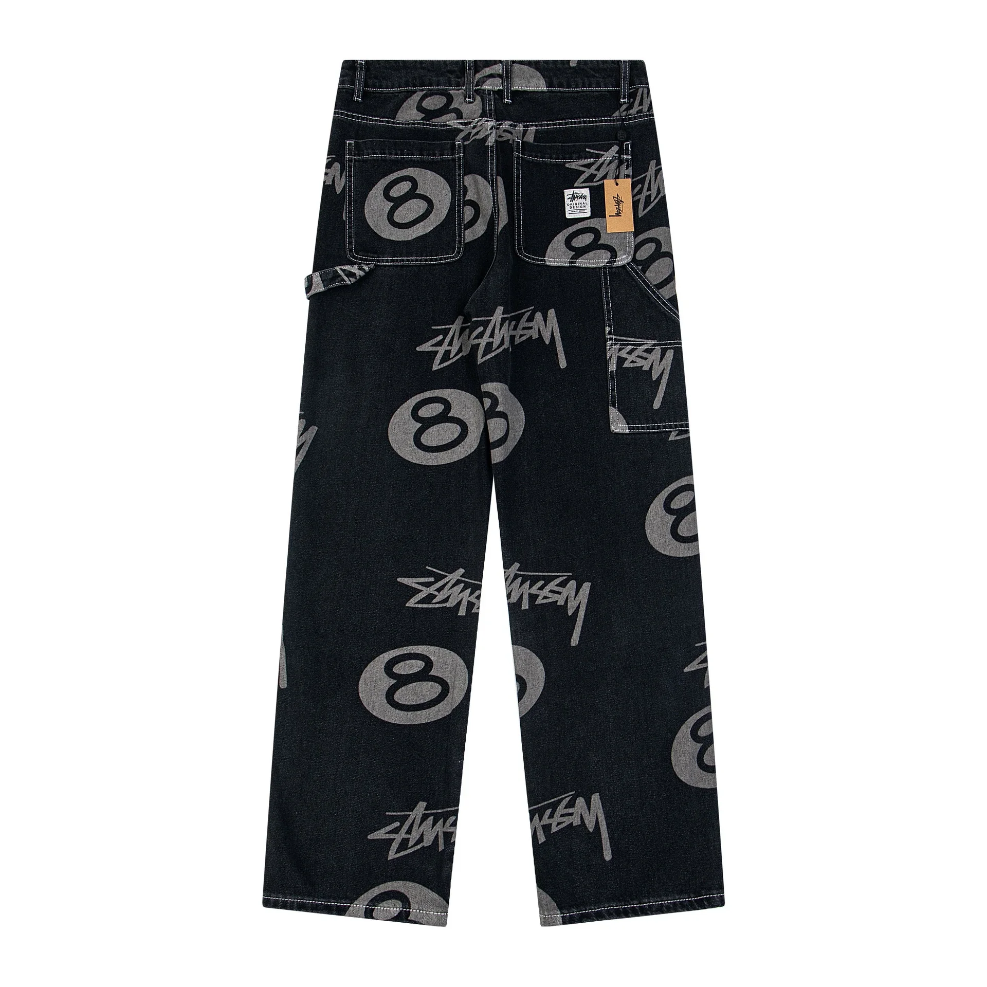 Stüssy All-Over Print "8-Ball" Wide-Leg Cargo Jeans