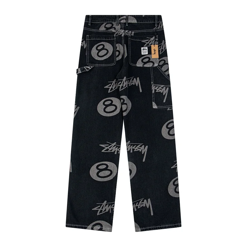 Stüssy All-Over Print "8-Ball" Wide-Leg Cargo Jeans - rep Stussy
