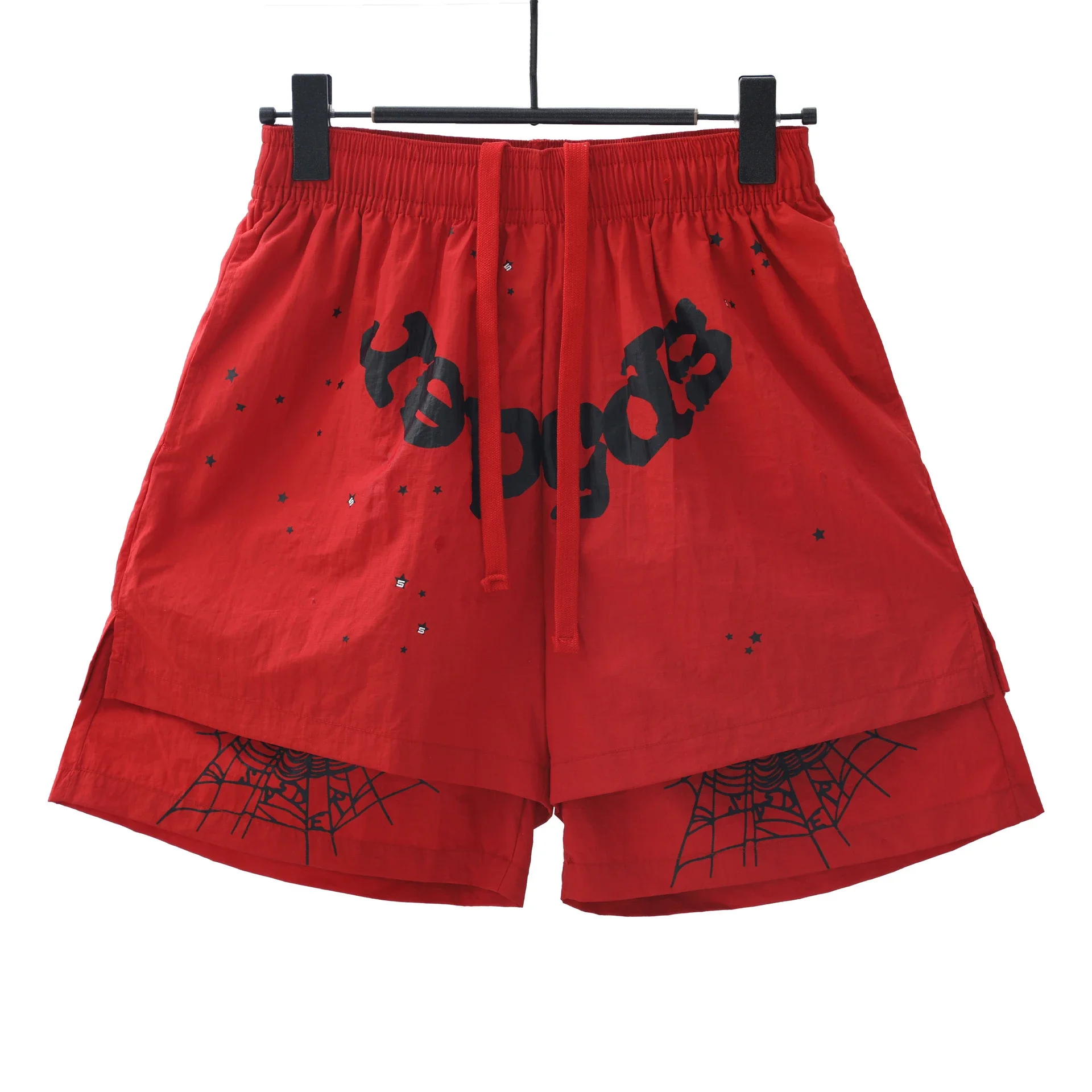 Sp5der Red & Black Spiderweb Double-Layer Athletic Shorts