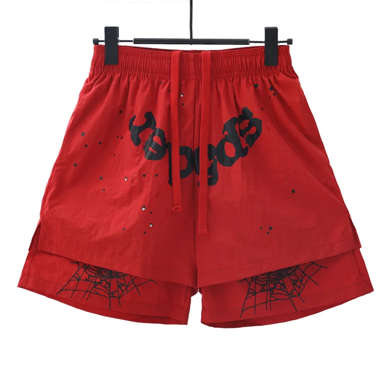 Sp5der Red & Black Spiderweb Double-Layer Athletic Shorts - rep Sp5der