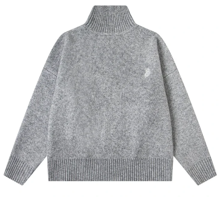Stüssy Grey Turtleneck Sweater with Swirl Embroidery
