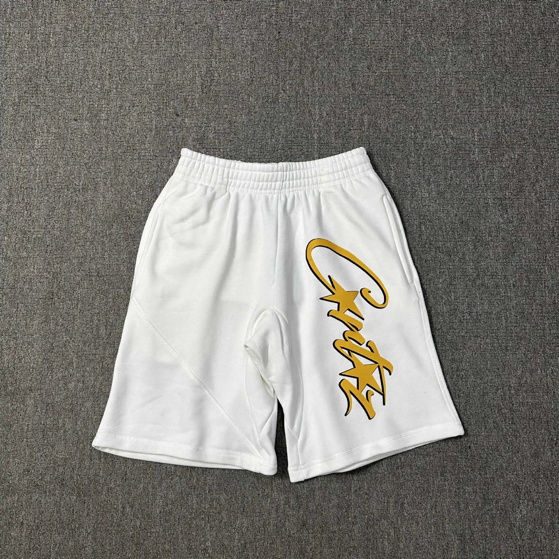 Corteiz Yellow-Lettering & Star Graffiti Knit Shorts - rep szorty