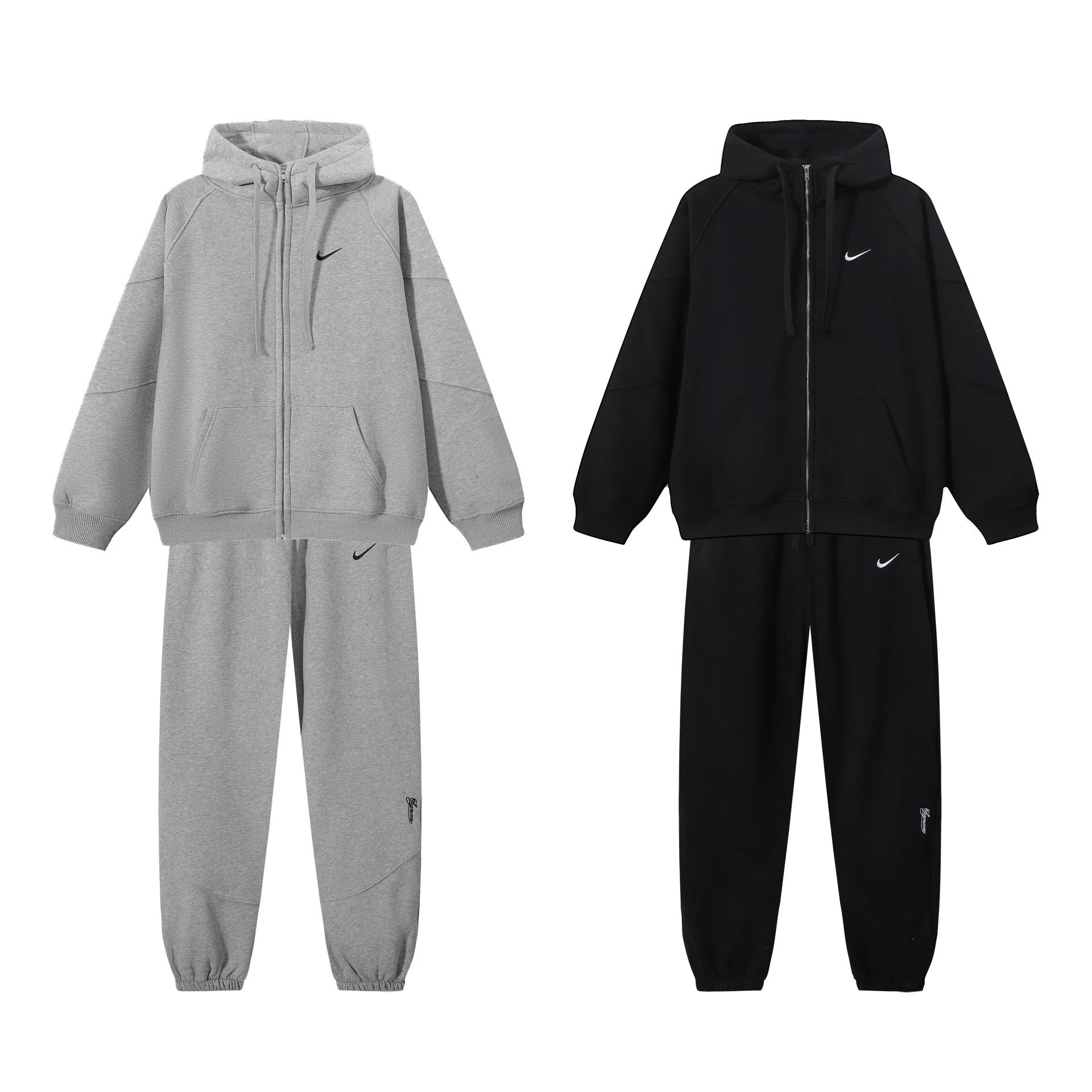 Autumn Winter Fleece-Lined Casual Loose Sweatpants Set for Men and Women