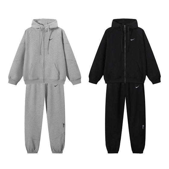 Autumn Winter Fleece-Lined Casual Loose Sweatpants Set for Men and Women
