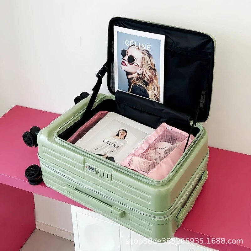 Unbranded Travel Bags Side-Opening Hard-Shell Spinner Suitcase — Light green